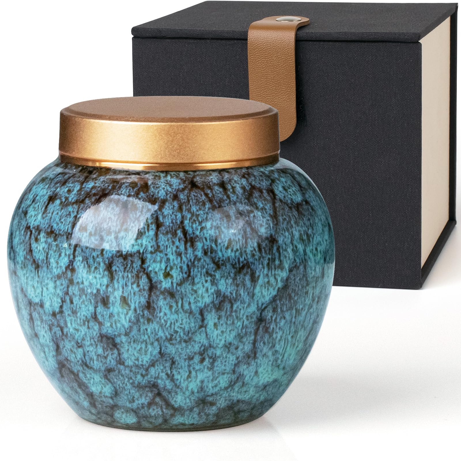 Small Urns for Human Ashes Keepsake,Handmade Mini Cremation Urn for Human Pet Ashes,Ceramic Urns with Metal Screw Lid,Hold Ashes Up to 10 Cubic Inches (Blue)