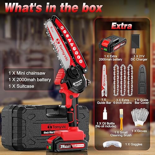 Miniatura 8 de Mini motosierra de 6 pulgadas, funciona con pilas, la mejor motosierra de mano pequeña inalámbrica con 2 baterías recargables, sierras de cadena de