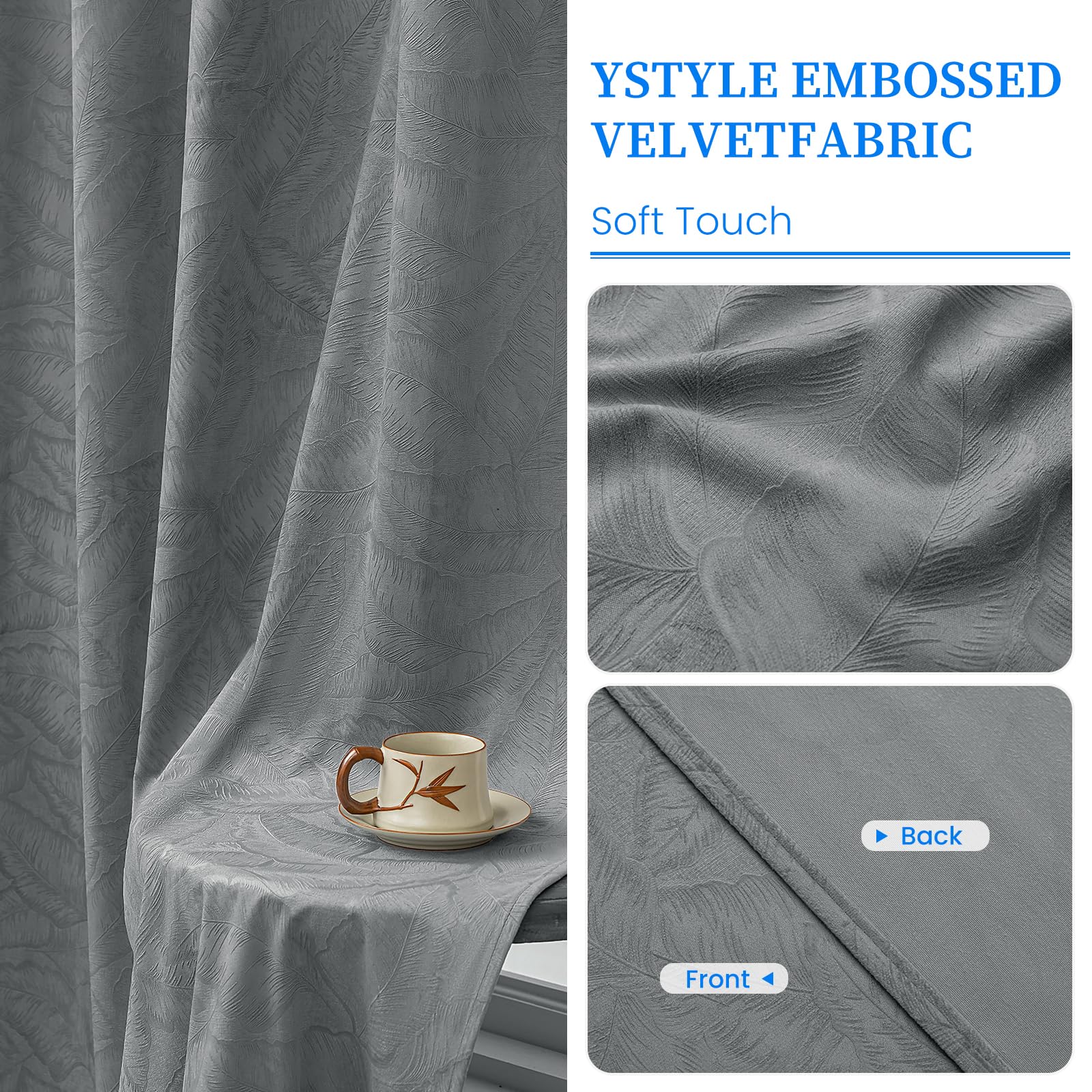 Ystyle Tende Oscuranti per Interni 2 Pezzi, 140x245 CM, Grigio | Tende con Anelli Velluto Moderne, Tenda Termica Isolante Freddo e Caldo, Curtains Ideali per Camera da Letto e Soggiorno