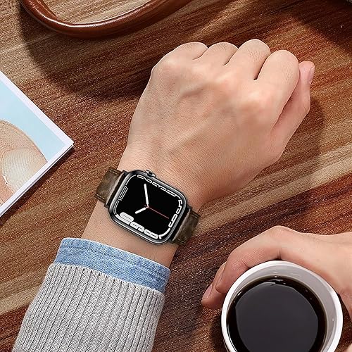 Vista 176 de Correa de cuero compatible con correas de Apple Watch de 1.811 in, 1.772 in, 1.732 in, 1.654 in (Serie 1/2/3) para hombres y mujeres, correa de Azul