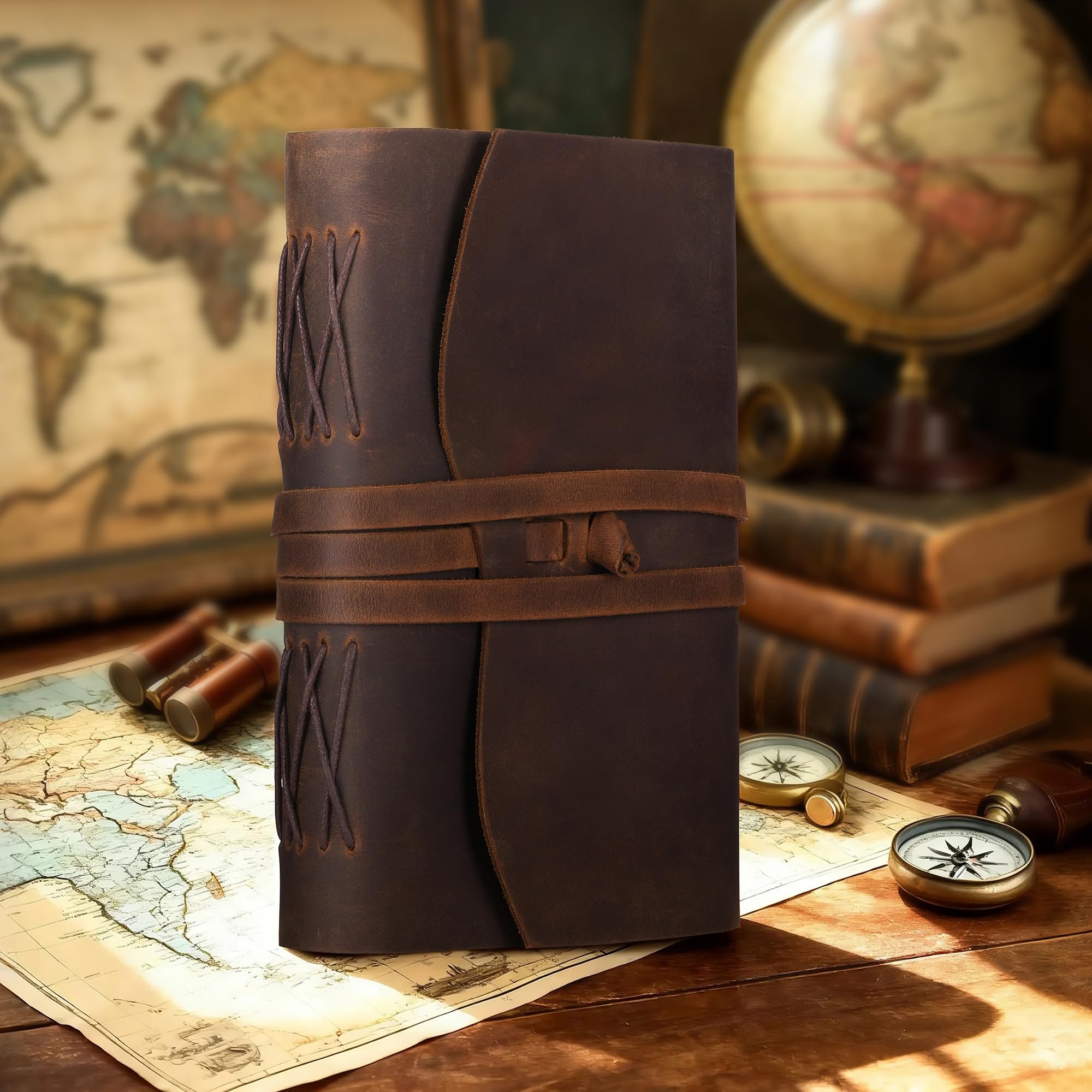 Carnet de notes en cuir véritable relié pour écrire – 300 pages lignées faites à la main – Format A5 – Carnet de notes quotidien pour homme et femme, voyage, marron (20,3 x 15,2 cm)