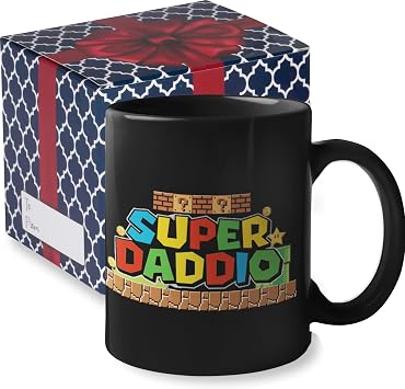 Super Daddio Funny Fathers Day Coffee Mug | Mario Coffee Cup - Funny Fathers Day Mugs from Son Daughter Kids | Cool Christmas Presents for New Dads, Fun Birthday Gifts for Dad, Daddy Father Gift