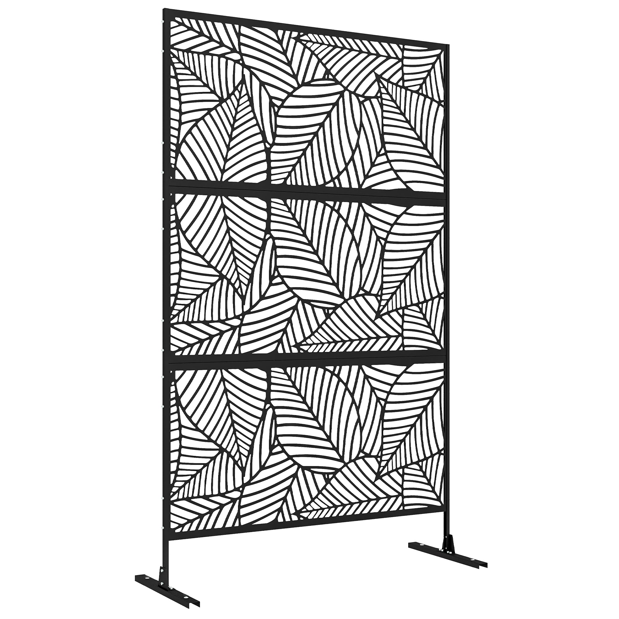 Outsunny Panneau Brise Vue décoratif paravent extérieur Noir à Motif végétal en métal - 122 x 45 x 198 cm, Noir
