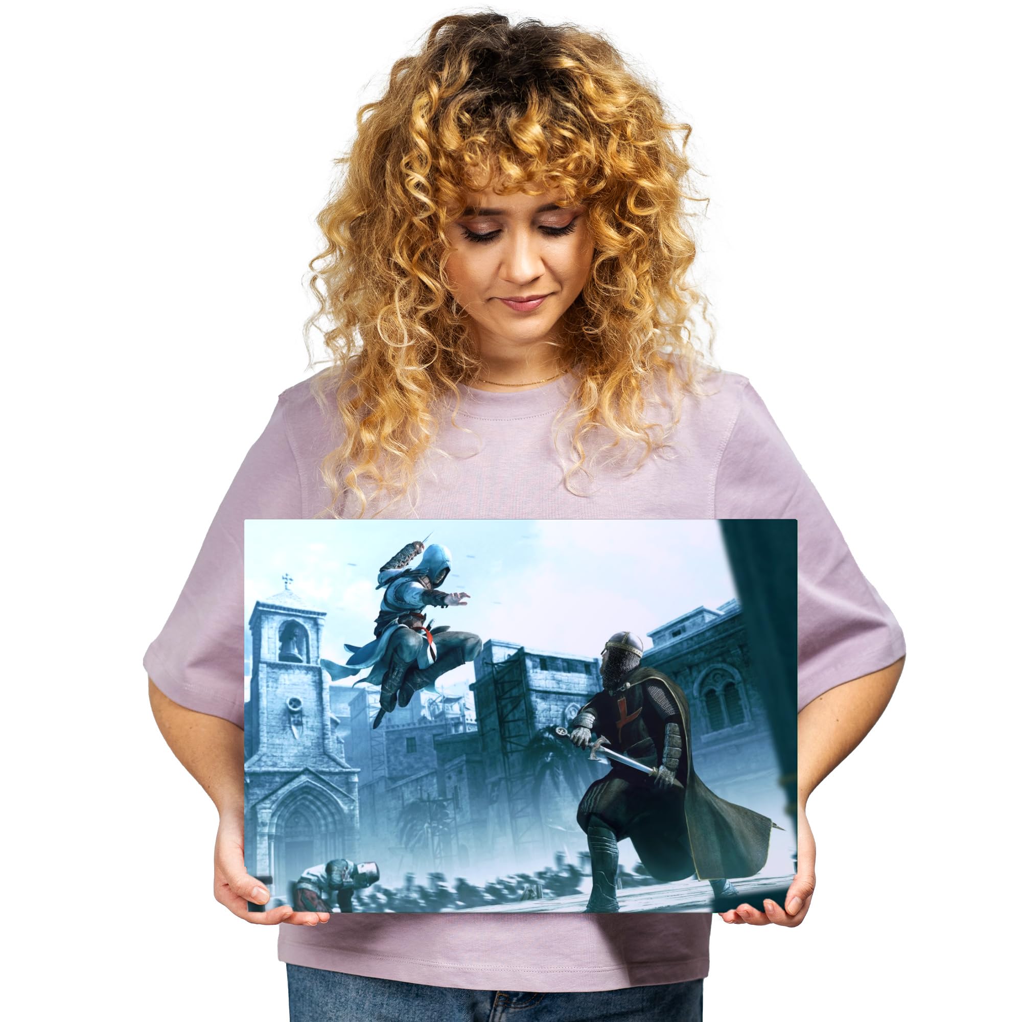 Displate - Poster aus Metall - Einfache Montage ohne Bohren - Assassin's Creed - Assassin's Creed Altair - Fighting Altair - Größe M - 32 x 45 cm Matt
