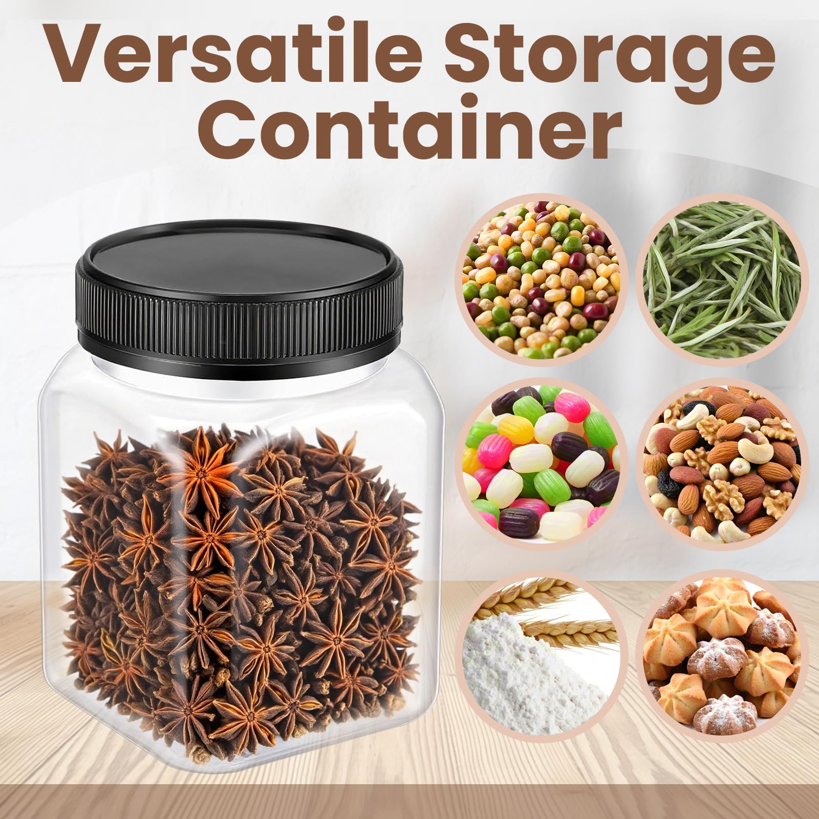 16 barattoli in plastica da 680,4 g con coperchio, grandi contenitori per alimenti con coperchio a vite, riutilizzabili, contenitori ermetici per la cucina, caramelle, caffè, alimenti secchi