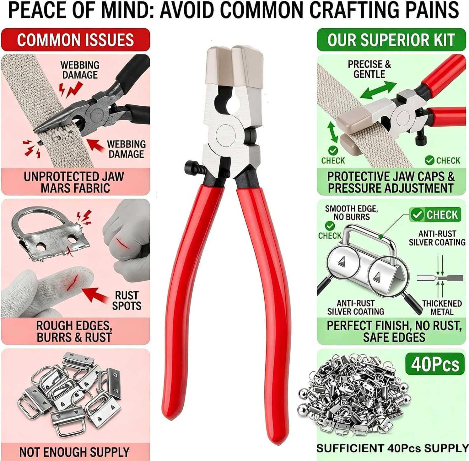 40Pcs Key Fob Hardware Set, 1 Inch Keychain Hardware Kit with Pliers, for DIY Keychain, Wristlet, Lanyard, Metal Key Fob Supplies with Key Rings for Craft Lovers & Home Use