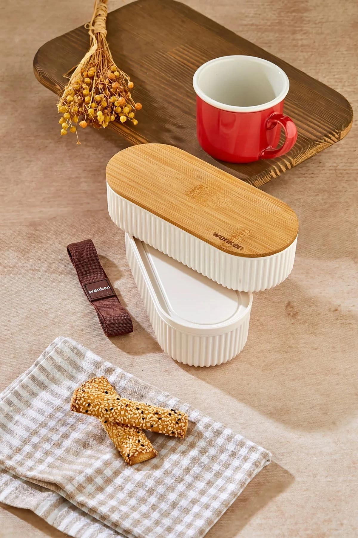 1000ml Ahşap Kapaklı Lunch Box 2'li Set Diyet Beslenme Kutusu Bambu Saklama Kabı