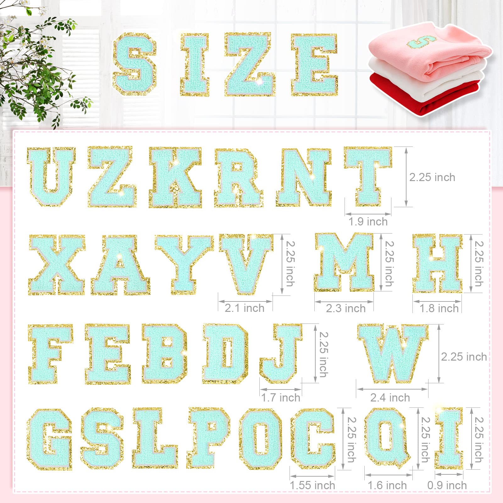 26 Pieces Glitters Patches Iron on Letters Chenille A-Z Patches Decorative Repair Embroidered Patches Personalized Sew On Patches for Clothing Repairing Hats Shirts Shoes Jeans Bags(Gold, Blue)