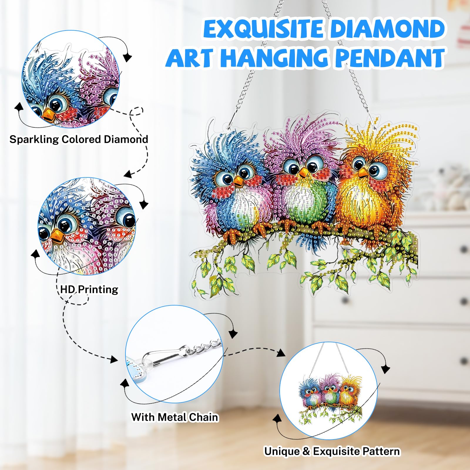 Lxmsja Diamantkunst hangende ornamenten met ketting, speciale gevormde diamantschildersets voor volwassenen, beginners en kinderen, diamanten hanger kristallen edelstenen kunstkits voor thuis