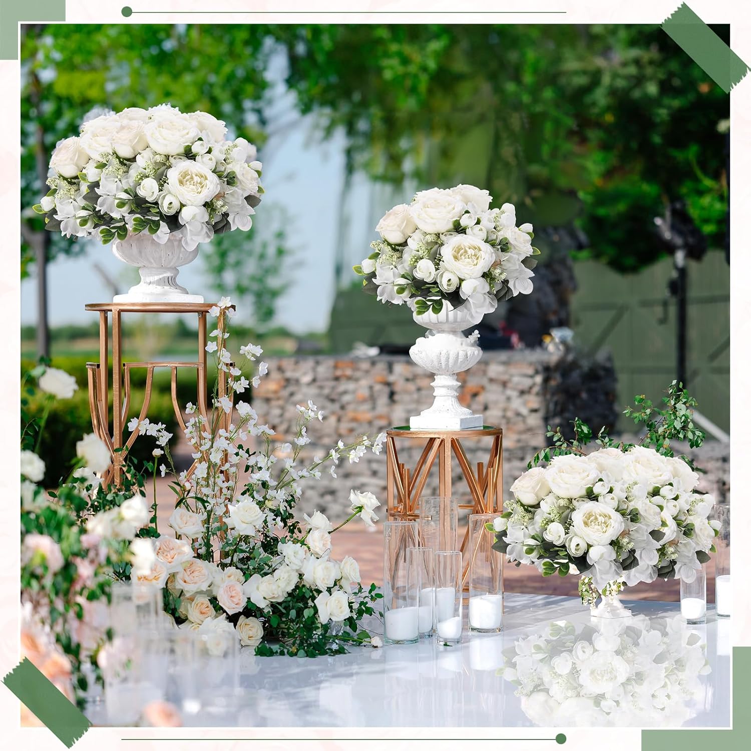 Yunsailing 8 Packs Artificial Peony Flowers Faux Silk Hydrangea Bouquet Vintage Wedding Home Table for Door Decor Reusable Bouquet of Rose Flowers for Wedding Birthday Party (Milky White)
