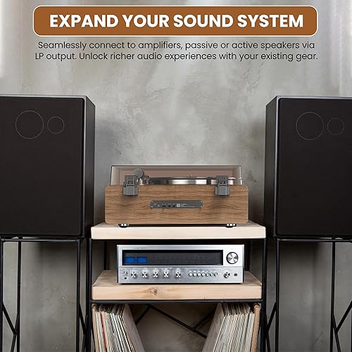 Miniatura 7 de Reproductor de discos de vinilo con Bluetooth y altavoces, tocadiscos para discos de vinilo con cartucho AT-3600L, sonido de alta fidelidad,