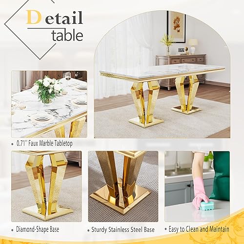 Miniatura 4 de Juego de comedor de lujo de 7 piezas, mesa de comedor moderna y sillas tapizadas, juego de mesa de cocina de mármol para 6, juego de mesas de