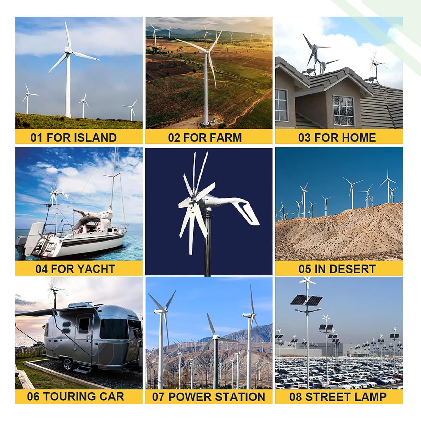 Kit generador de turbina eólica autónoma de 650 W: sistema de energía de alta eficiencia con 8 aspas y controlador MPPT, 12 V/24 V/48 V para uso doméstico, agrícola, en caravanas y barcos.