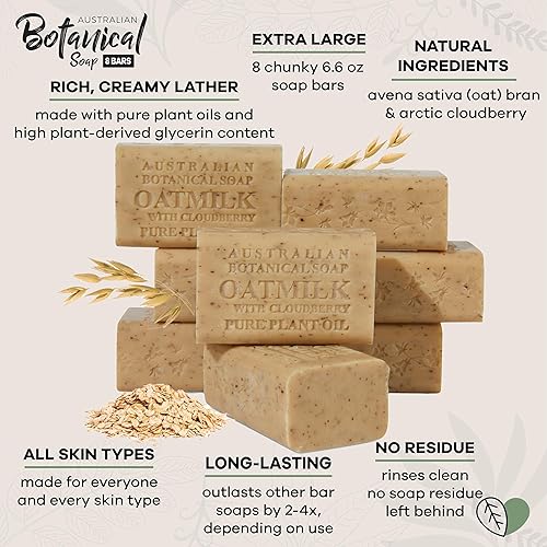 Miniatura 3 de Australian Botanical Soap, Leche de avena con arándanos de 6.6 oz (187 g) Barras de jabón con ingredientes naturales de avena y arándanos árticos