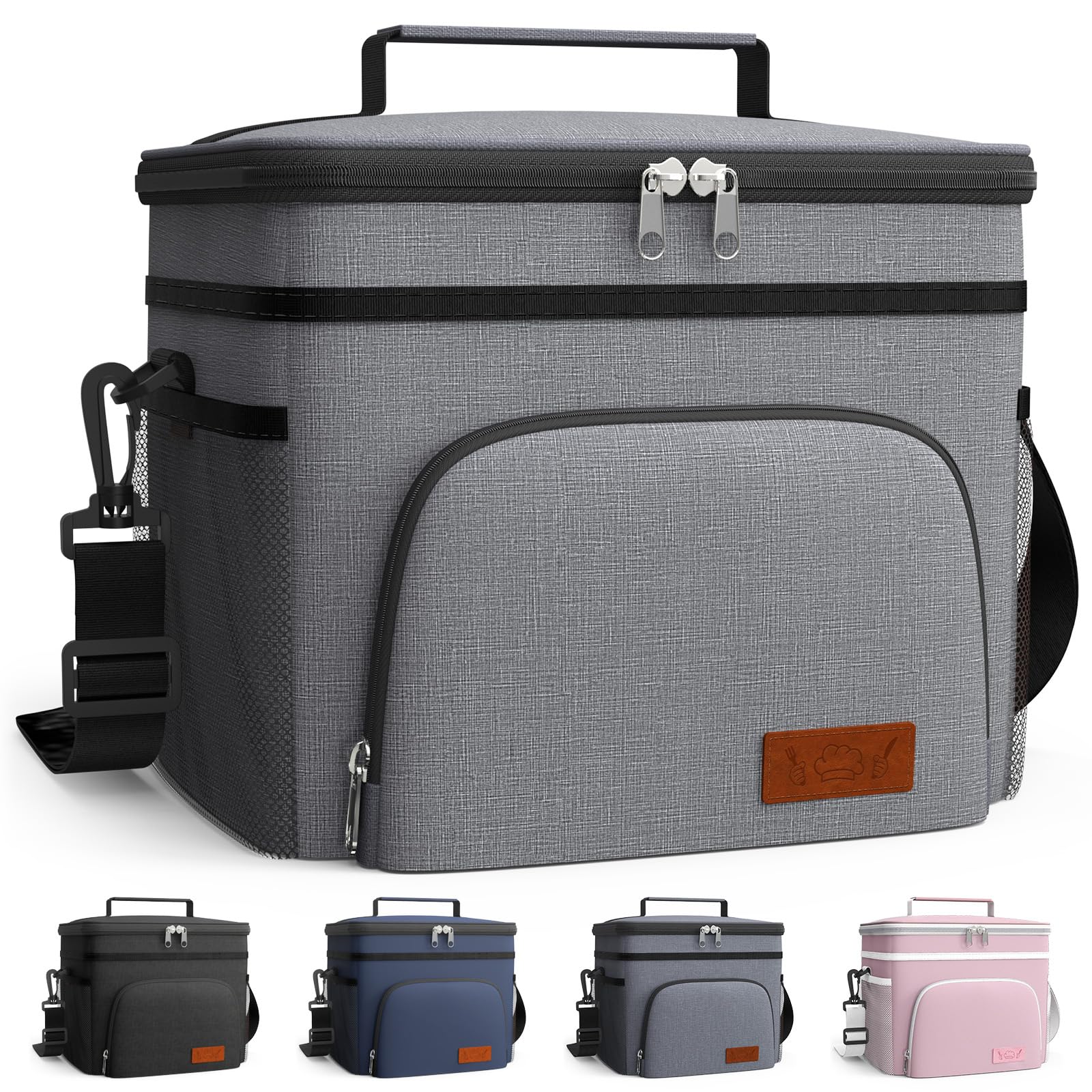 HOTOR Insulated Lunch Box for Men & Women - Leak-Proof Cooler Lunch Bag with 4 Pockets, Adjustable Strap, Ideal for Work, Picnic, Travel - Medium, Light Grey, 10.2" x 6.9" x 8.5"