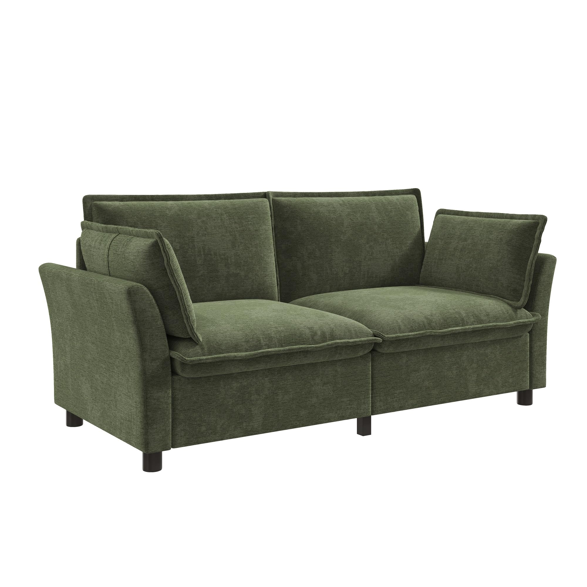 BTM Modern Cloud Sofa 2 Sitzer Couch Klein mit Armlehnenkissen Loveseat für Wohnzimmer, Kleine Räume, Wohnung, Dunkelgrün