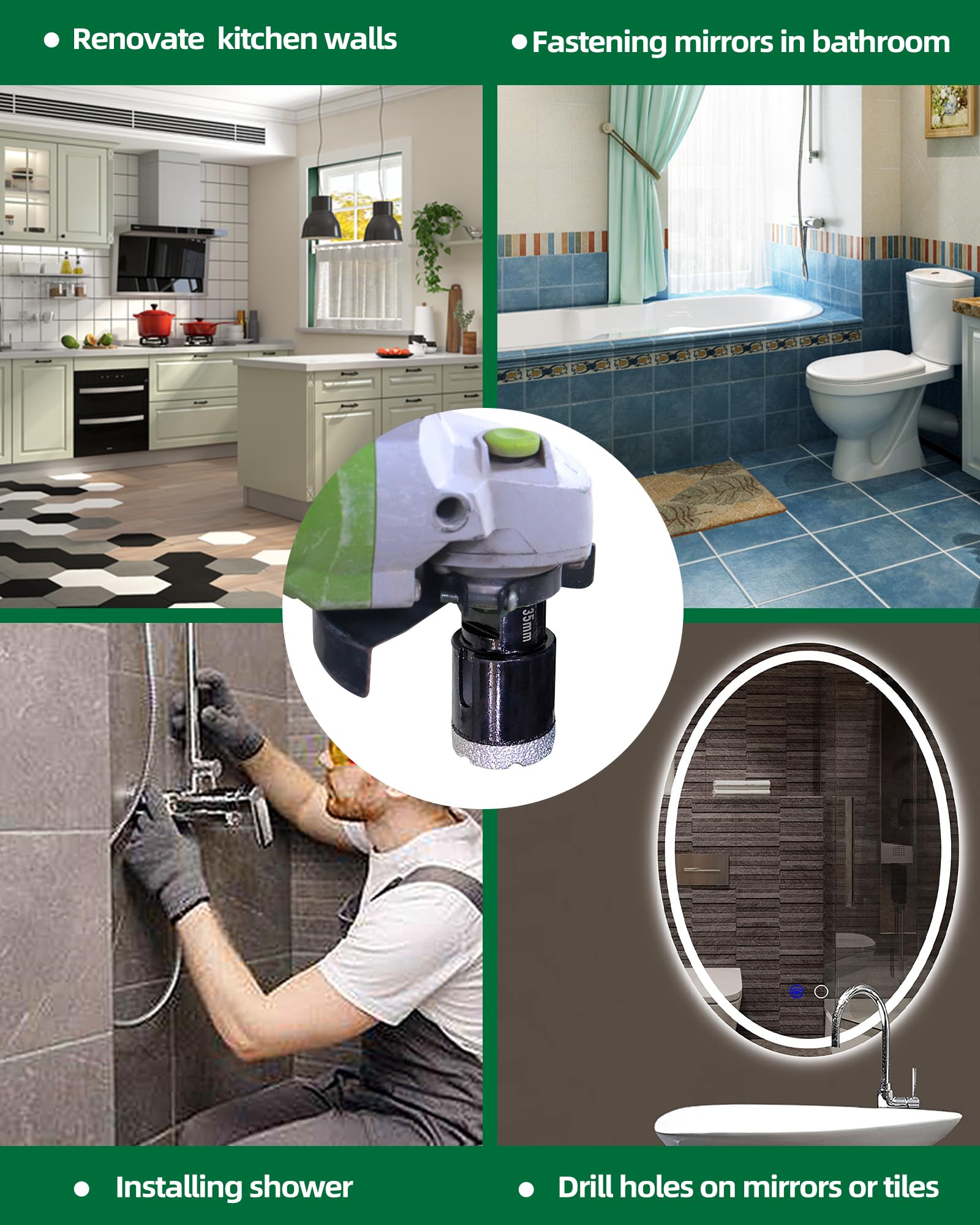 Zestaw diamentowych wierteł do płytek – 5 sztuk 20/25/35/50/68 mm wiertła diamentowe do porcelany, płytek, granitu, marmuru, wiercenia na sucho