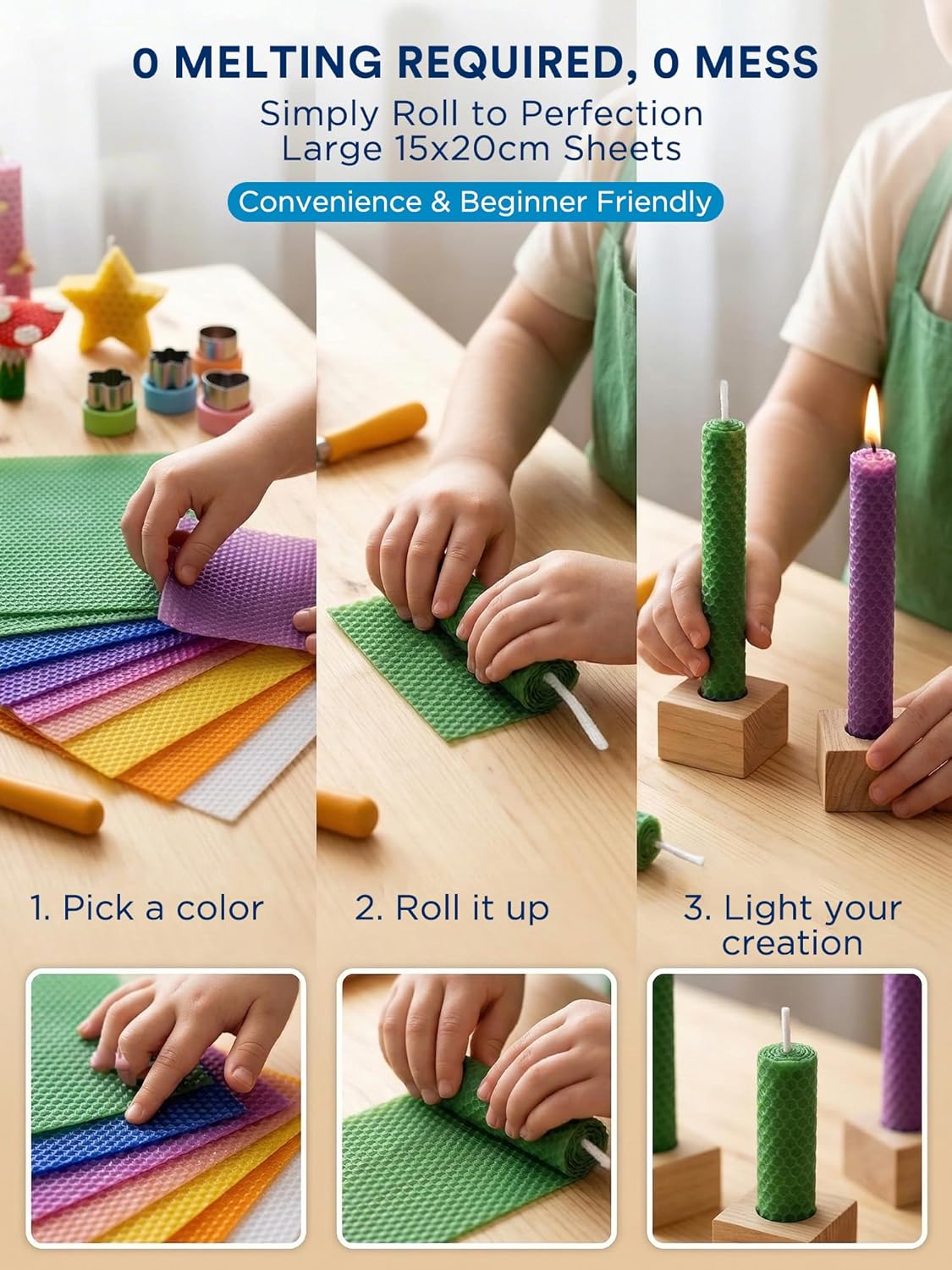 LumaCraft Beeswax Sheets for Candle Making Kit – 16PCS 100% Pure Natural Beeswax Candle Sheets for Rolling Candles – DIY Handmade Candle Making Kit for Family Holiday Party Gift Craft Decor