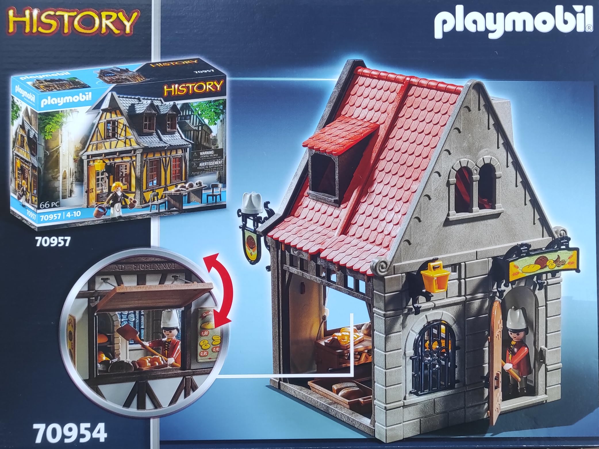 PLAYMOBIL History 70954, średniowieczna piekarnia, 72 części, od 4 lat, z 2 figurkami do zabawy i akcesoriami: piekarnik, wypieki, wyposażenie i wiele innych, zabawka budowlana, zabawka konstrukcyjna