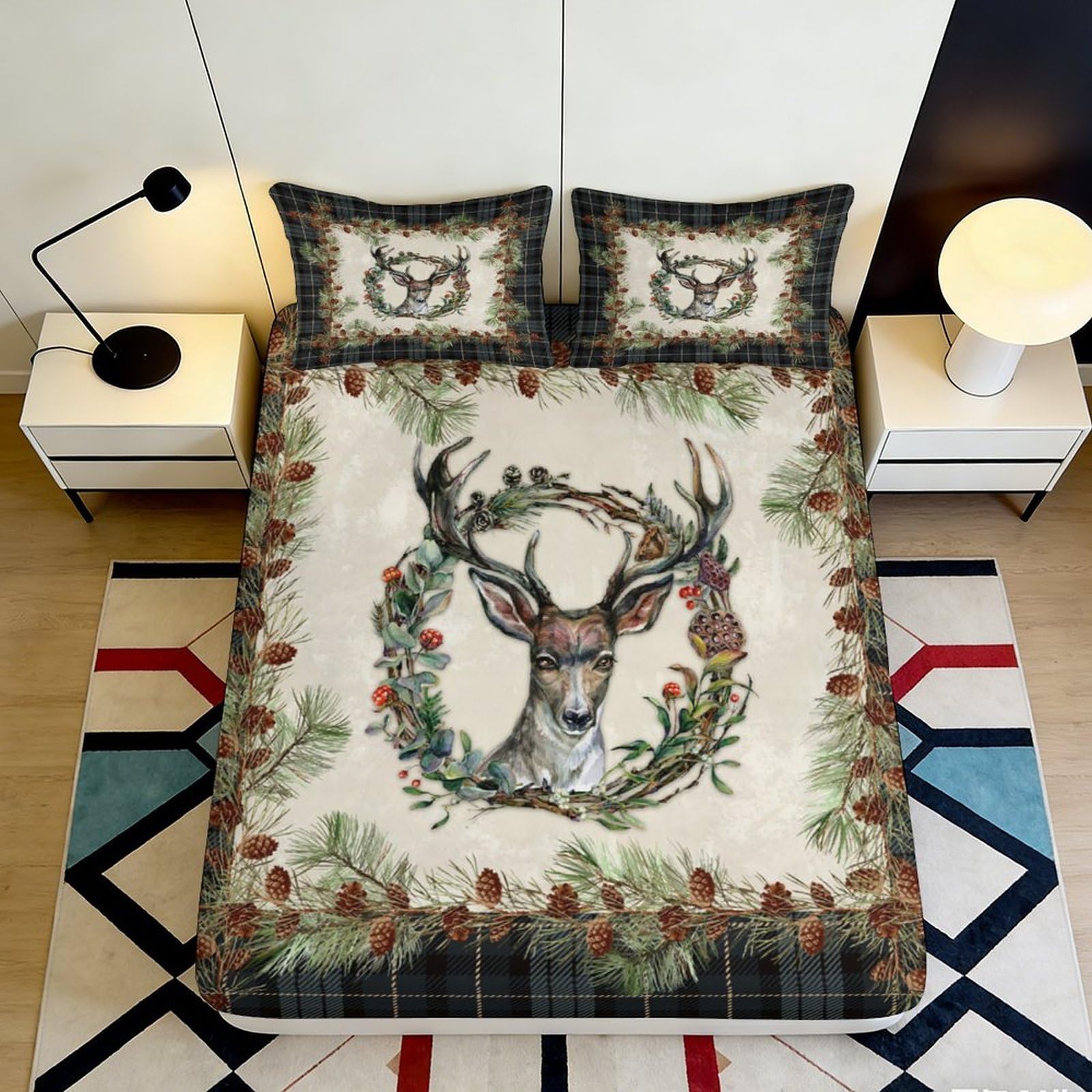 3D Printed Deer Forest Fitted Sheet Microfiber Soft Mattress Cover for Bedroom Guest Room Dorm Decor 90x200x25cm