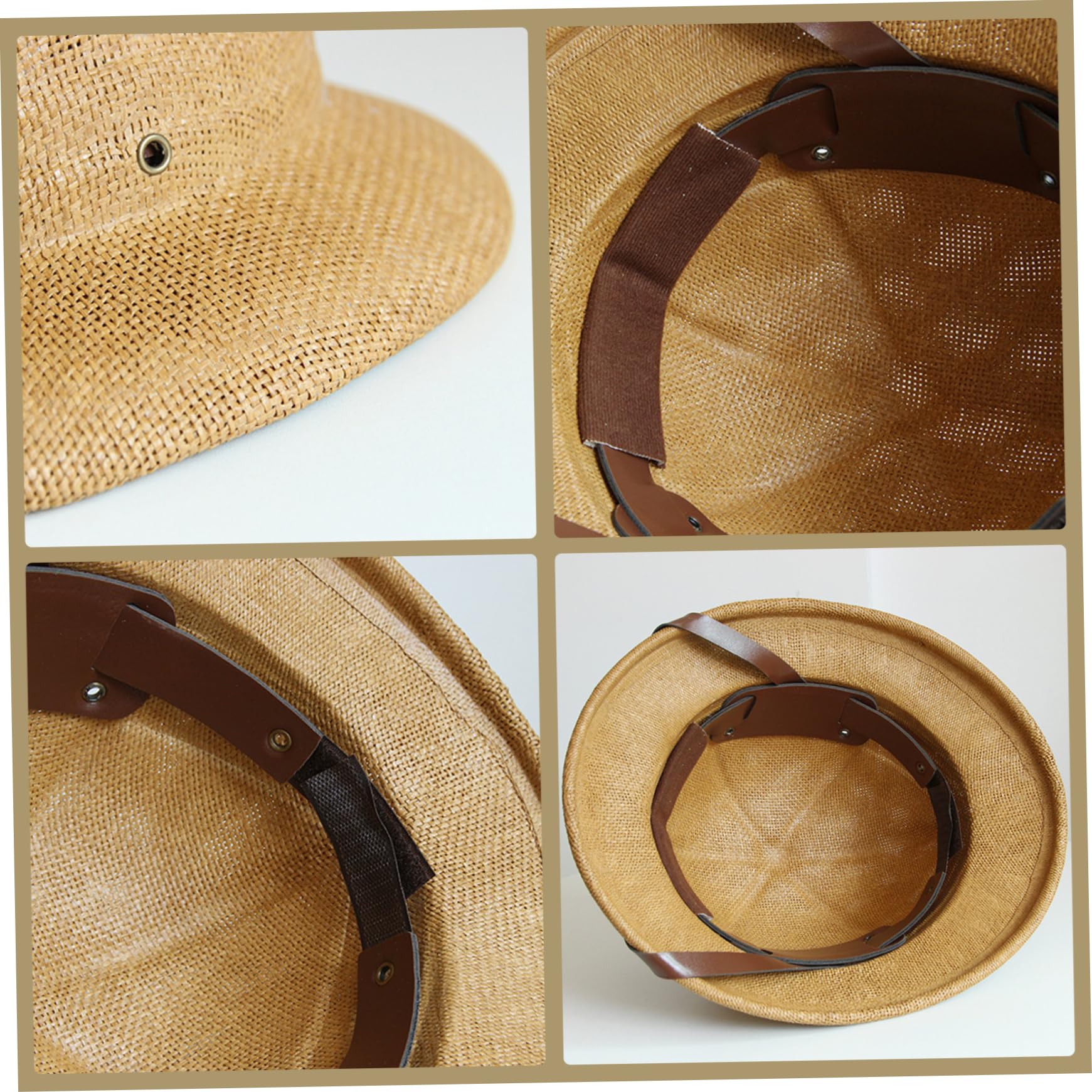 Casco da pith, cappello di paglia da uomo a tesa larga con decorazione con cintura, cappello da sole in tessuto traspirante con sottogola regolabile, per minatore all'aperto per costume da