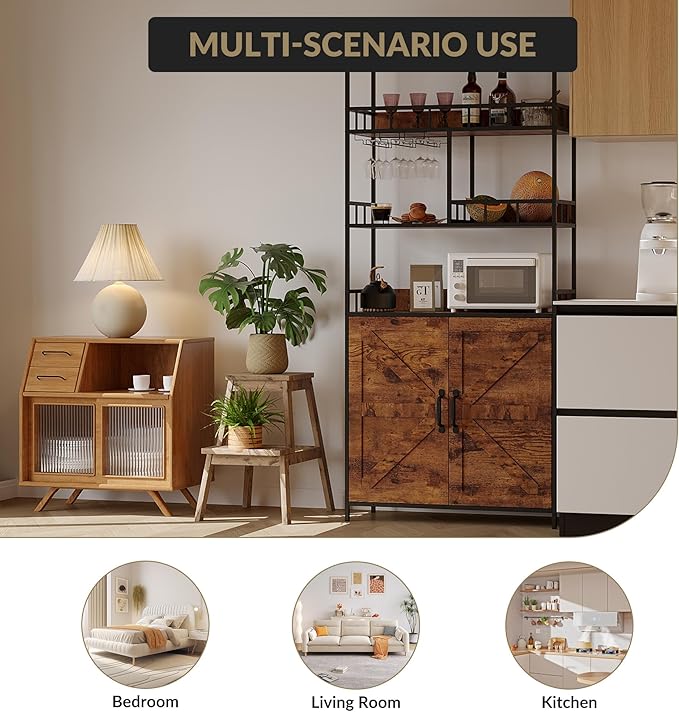 Gabinete Rack Barra de Vino 3 Niveles con Soporte para Copas, Metal y Madera miniatura 8