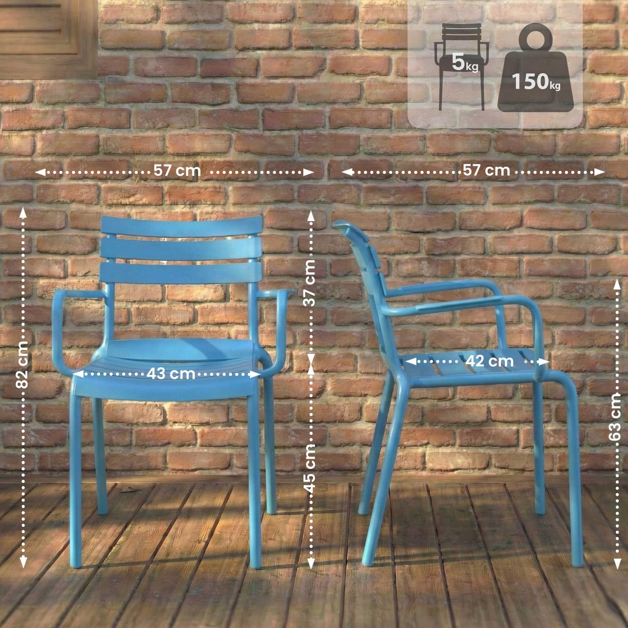 CLP Sedia da giardino impilabile con braccioli Joliya, sedia in plastica resistente alle intemperie e ai raggi UV, portata fino a 150 kg Colore:blu