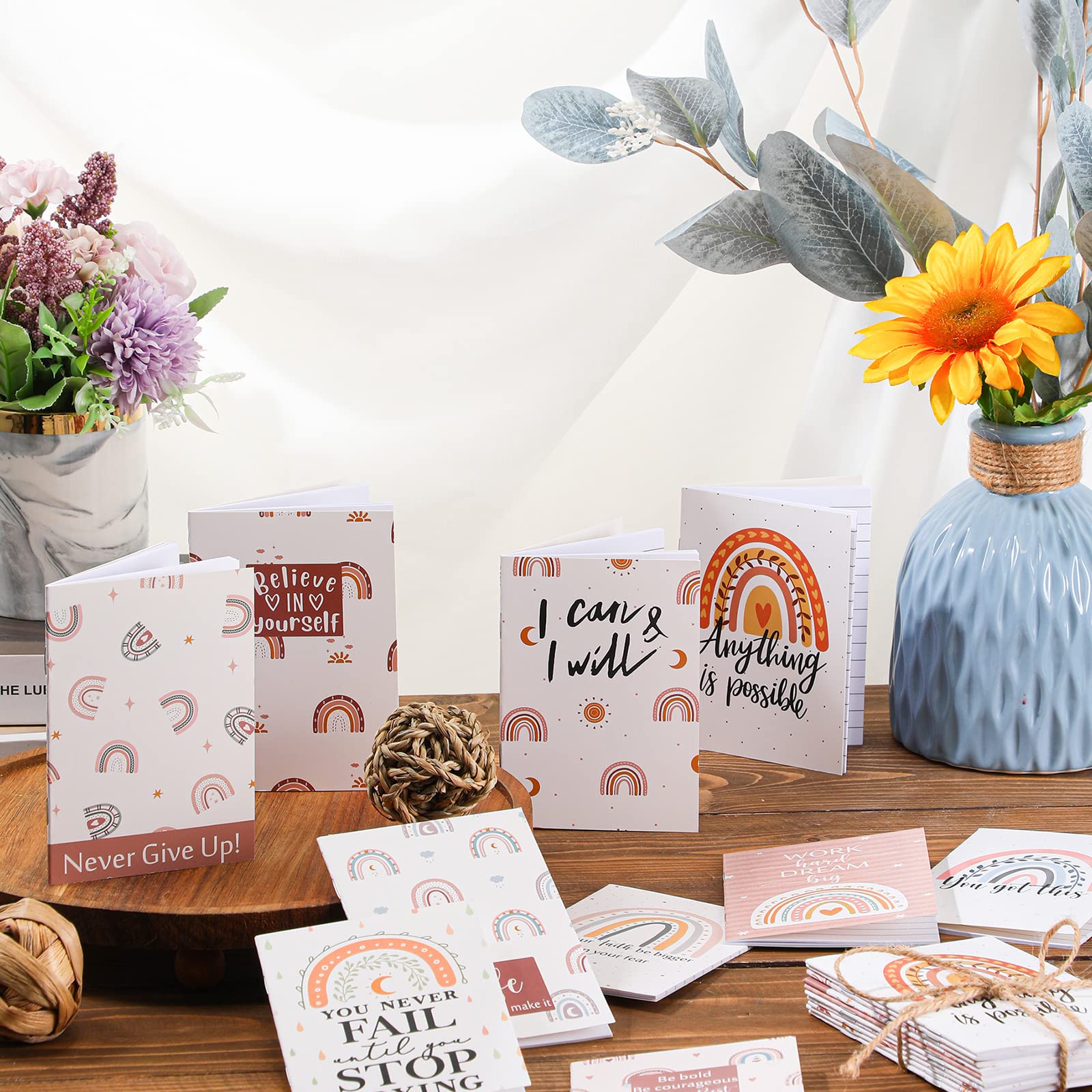 Colarr Regalos inspiradores, mini diario motivacional de arcoíris bohemio de bolsillo pequeño a granel, cuadernos inspiradores de agradecimiento, blocs de notas para estudiantes, suministros de
