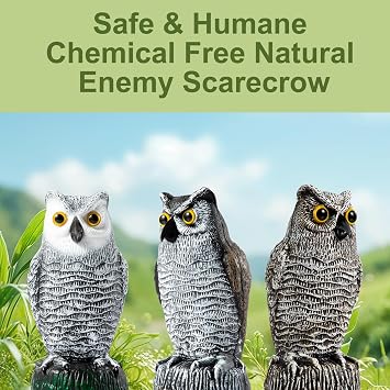 OFFO Pigeon Deterrent, Owl Decoy to Scare Birds Away, Bird Scarers for Gardens, Natural Bird Deterrent Devices for Halloween Decorations Ornaments Indoor Outdoor Garden Yard Farms, Brown