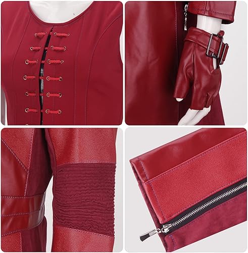 Miniatura 5 de HLENOK Disfraz de bruja para mujer, chaqueta roja, abrigo de piel sintética con pantalones, chaleco, trajes de Halloween