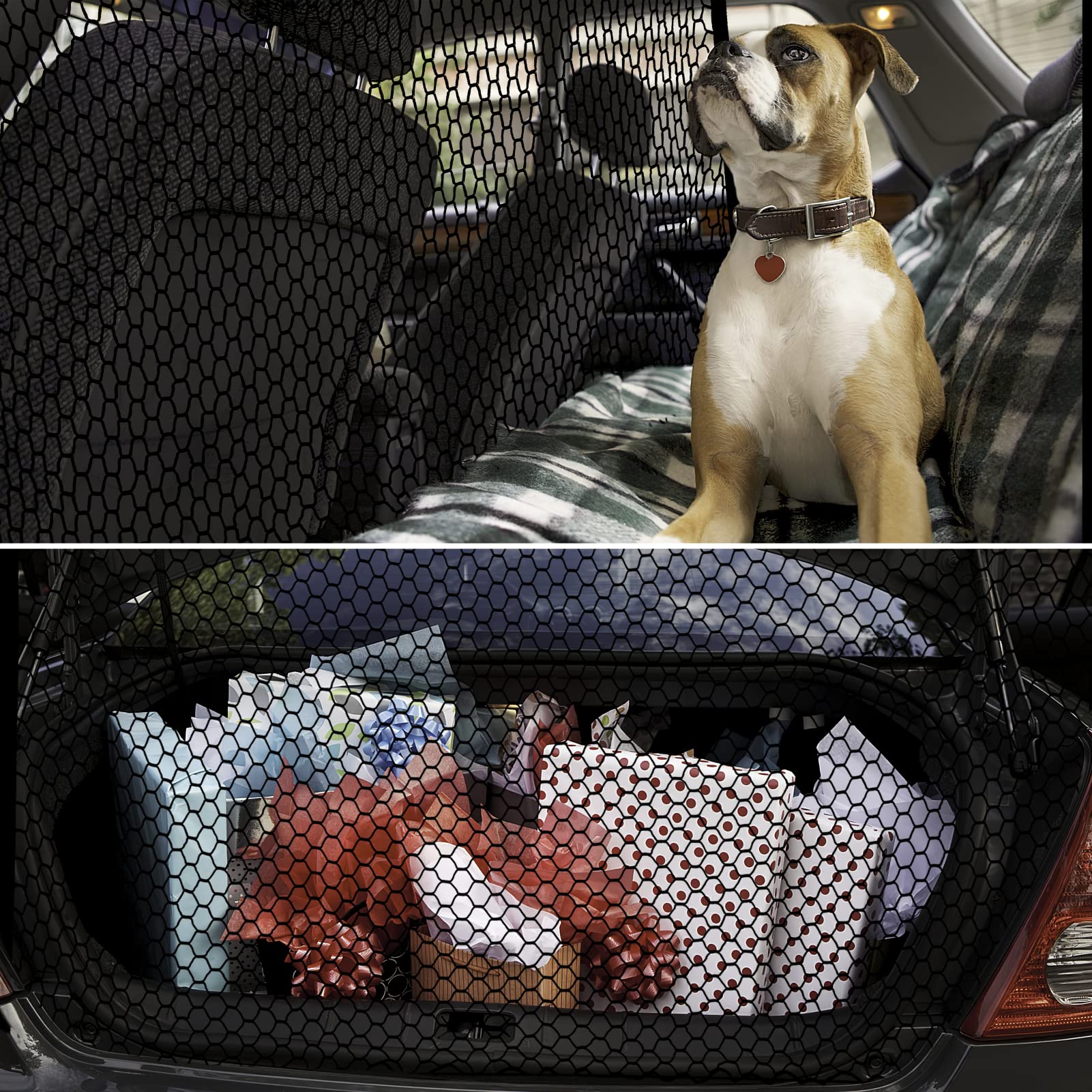 Zstar Filet de sécurité pour Chien Voiture – Barrière Universelle Coffre et siège Avant – Séparateur avec Poche de Rangement 130x90cm – Installation Facile – Noir