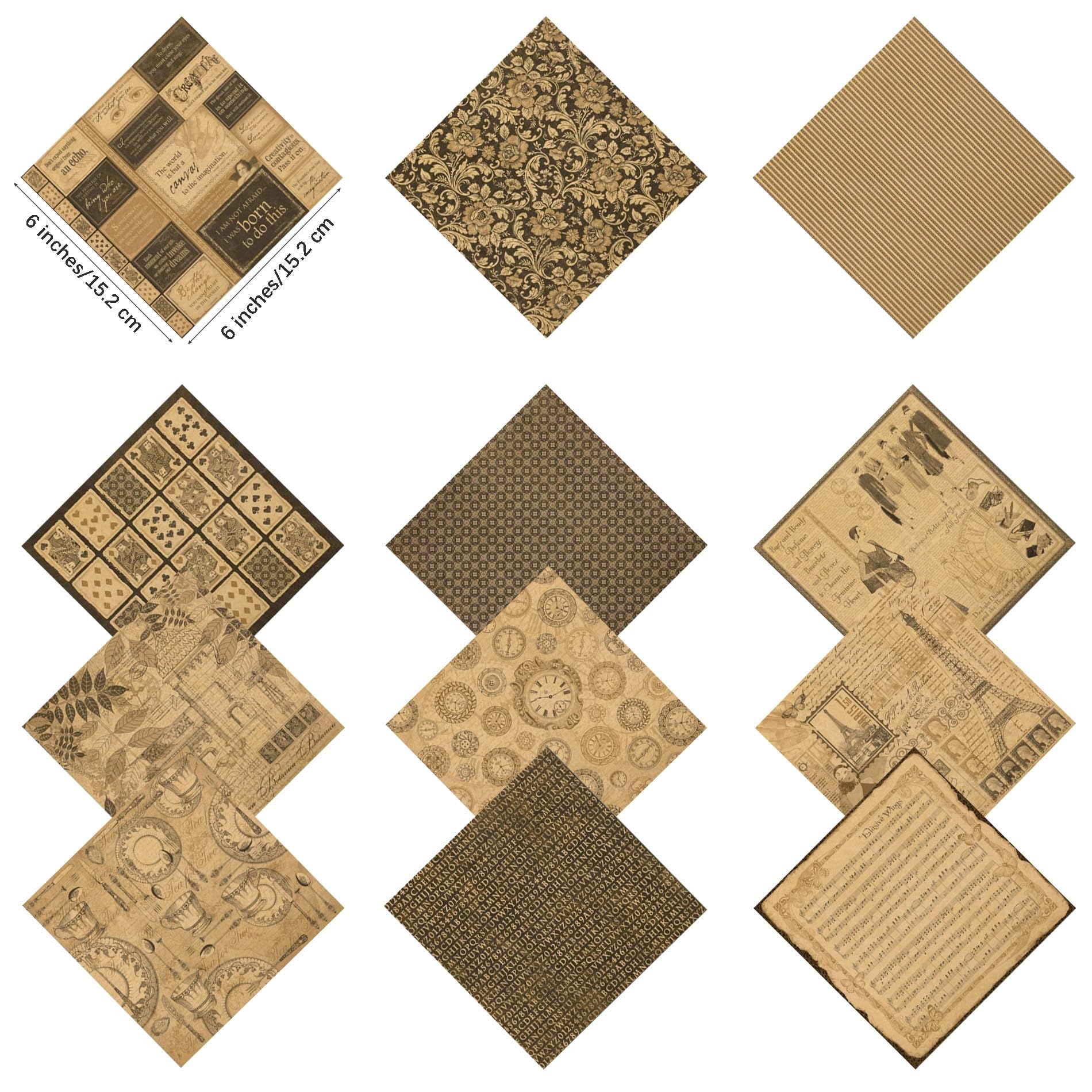 Scrapbook-Papier, 6 x 6 Zoll, 36 Blatt Musterpapier-Packung, 135 g/m² einseitig bedruckter Karton, dekoratives Bastelpapier(45677)