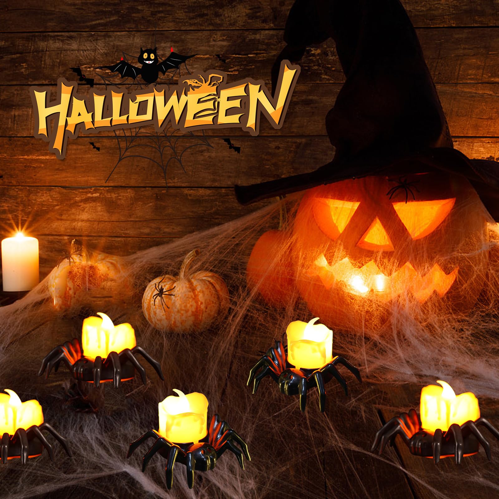 Lot De 12 Bougies D'Halloween Sans Flamme, Scintillantes, Décorations D