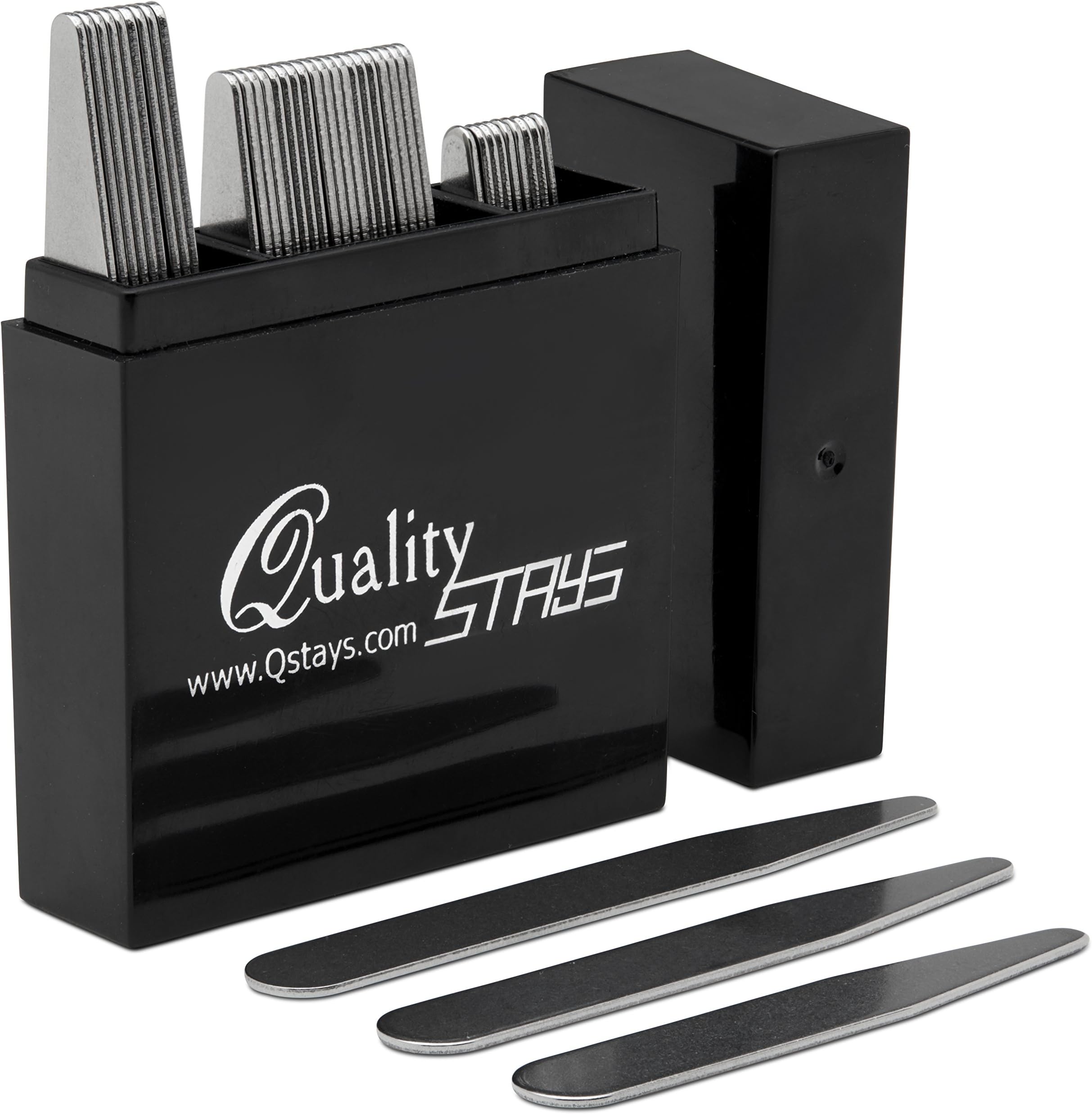 Quality Stays Metal Collar Stays - Set of 40 Collar Stays, 3 Sizes in a Divided Box, by