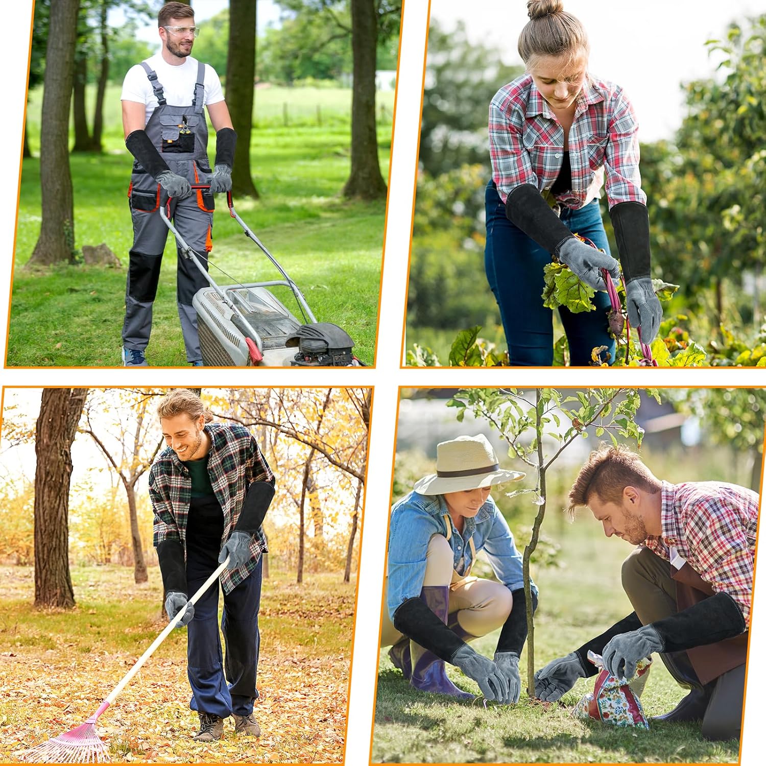 HANDLANDY Long Gardening Gloves for Men & Women, Cowhide Leather Rose Pruning Gloves, Breathable Thorn Proof Gauntlet Glove (Dark Grey-Black, XL) - Image 6