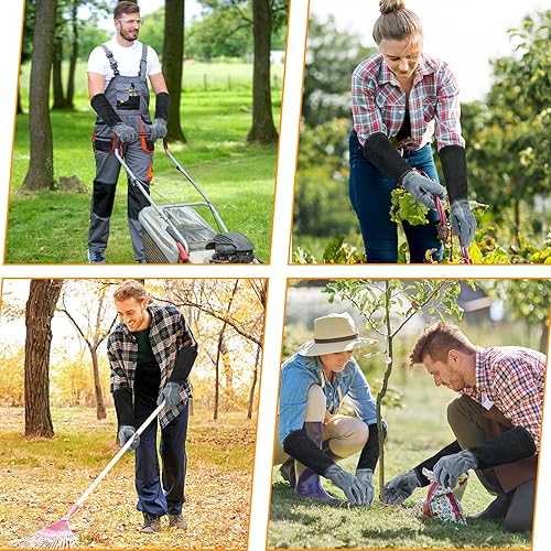 Miniatura 92 de HANDLANDY - Guantes de jardinería para poda de rosales para hombres y mujeres, guantes largos a prueba de espinas, de cuero de cerdo, transpirables