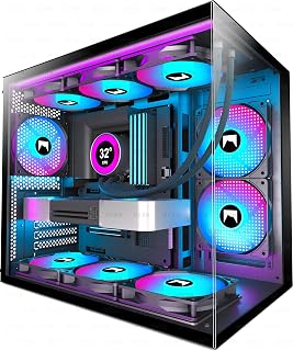 HYXN H3 ATX Mid-Tower PC Case with 3 ARGB Fans, Dual Chamber Design, 360mm Radiator Support, Type-C Port - Black