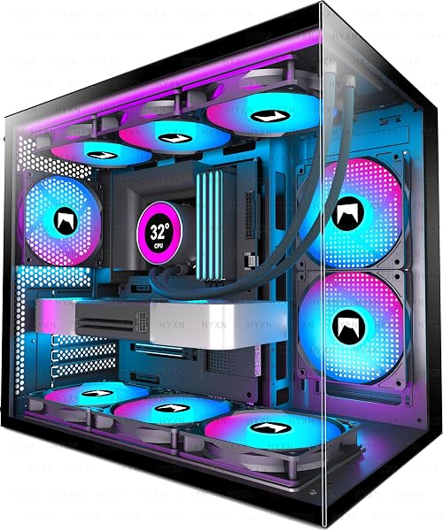 HYXN H3(2026) Boitier PC ATX– 3 Ventilateurs ARGB préinstallés, Supporter radiateur 360 mm,Boîtier PC ATX à Double Chambre Mid Tower, avec Type -C 3.2 (Noir-R) - 1