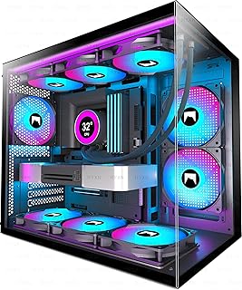 H3 HYXN ATX PC Case - Pre-Installed with 6 PWM ARGB Fans - Dual Cavity Mid-Tower PC Gaming Case - with Type-C 3.2-360mm Radiator Support (Black, H3*ARGB)