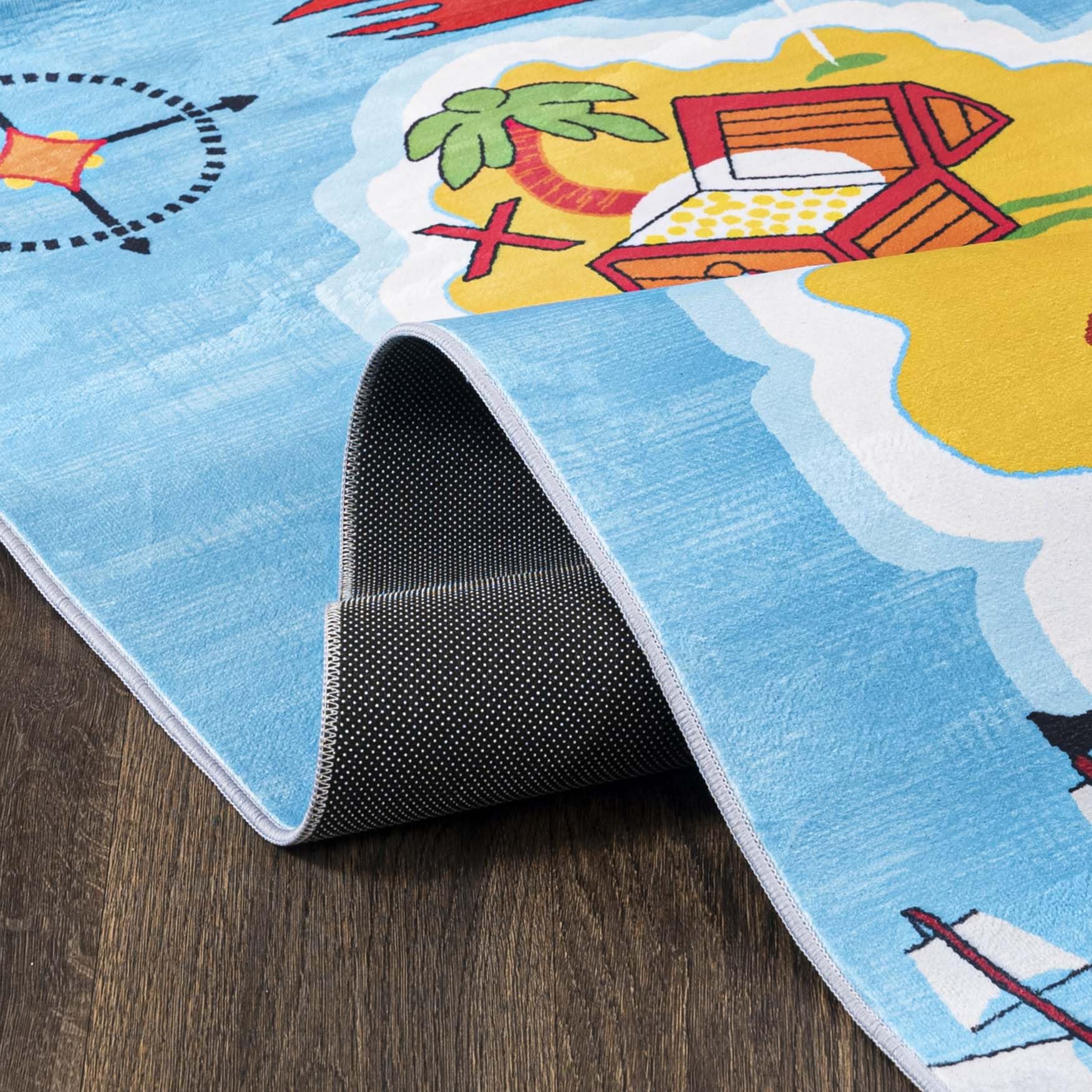 Mazovia Spielteppich Kinderzimmer 140x200cm Blau Gelb Landkarte rutschfest