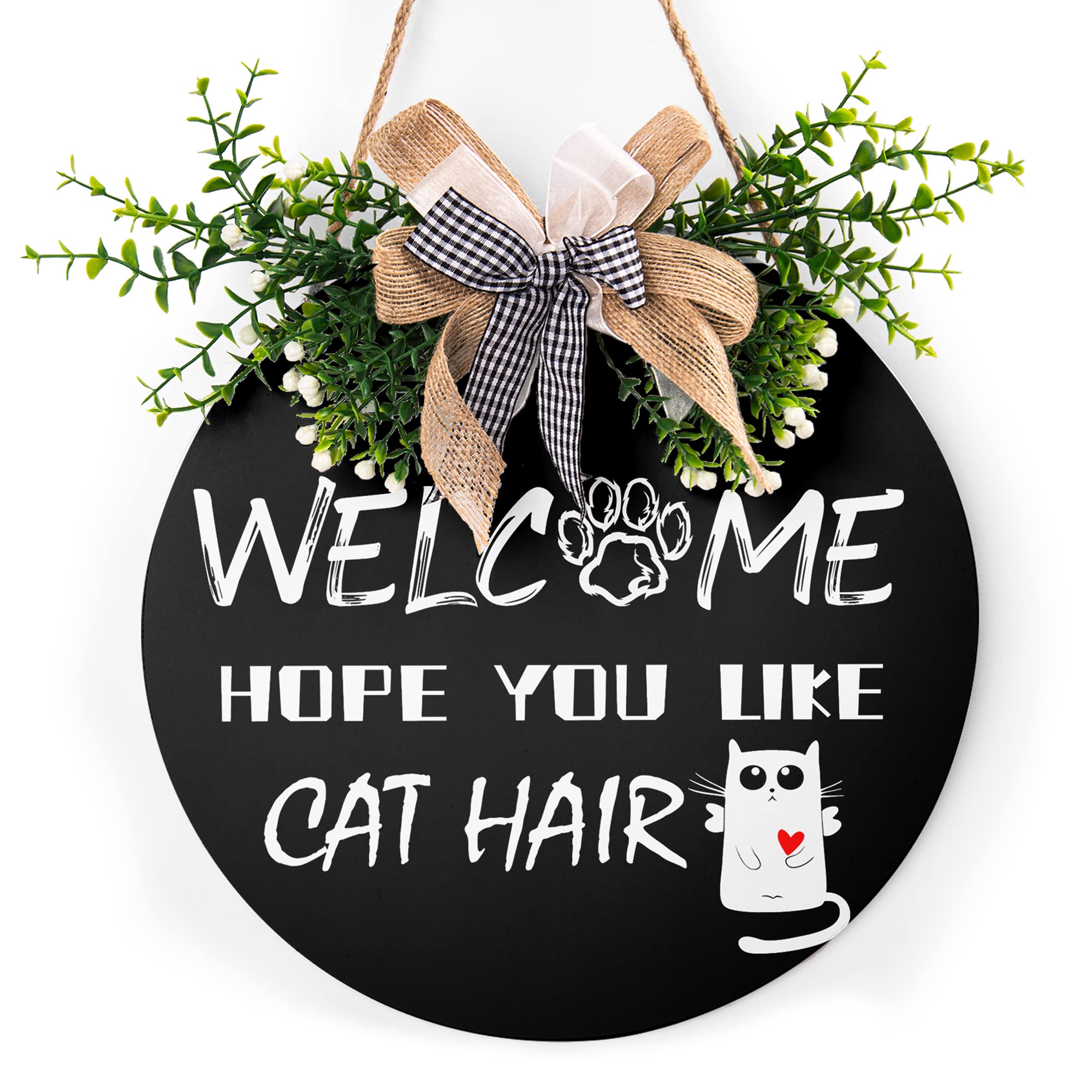 Cat Welcome Sign, We Hope You Like Cats - Cat Welcome Wooden Door Decor With A Beautiful Bow, Home Decor For Gifts, Front Porch Wall Decor, Wreaths For Front Door, Great Housewarming And Festive Gifts
