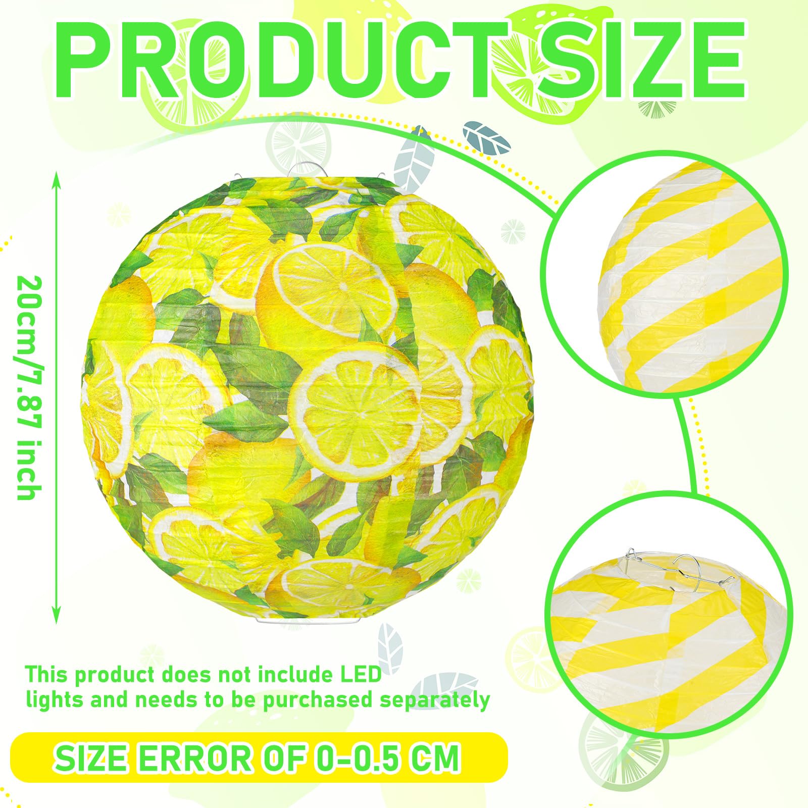 Panelee 12 Pcs Lemon Paper Lanterns Summer Lemon Theme Party Decorations Round Hanging Yellow Paper Lanterns for Summer Fruit Bridal Shower Party Decorations Supplies Indoor Outdoor