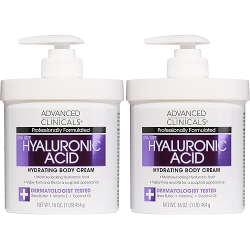 Advanced Clinicals Hyaluronic Acid Moisturizer Body Cream W/Vitamin E | Hydrating Cream & Body Lotion For Women & Men To Help Improve Look of Wrinkles, Dry Skin, Crepey Looking Skin, 16OZ, 2-Pack