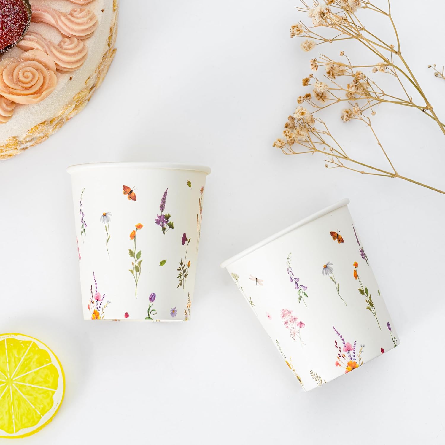 Crisky 100 Pack 5oz Paper Cups, Disposable Bathroom Cups, Elegant Design Floral Small Mouthwash Cup, Hot/Cold Beverage Coffee, Dessert Cup for Birthday Parties, Home-use, Picnics, Ceremonies - Image 3