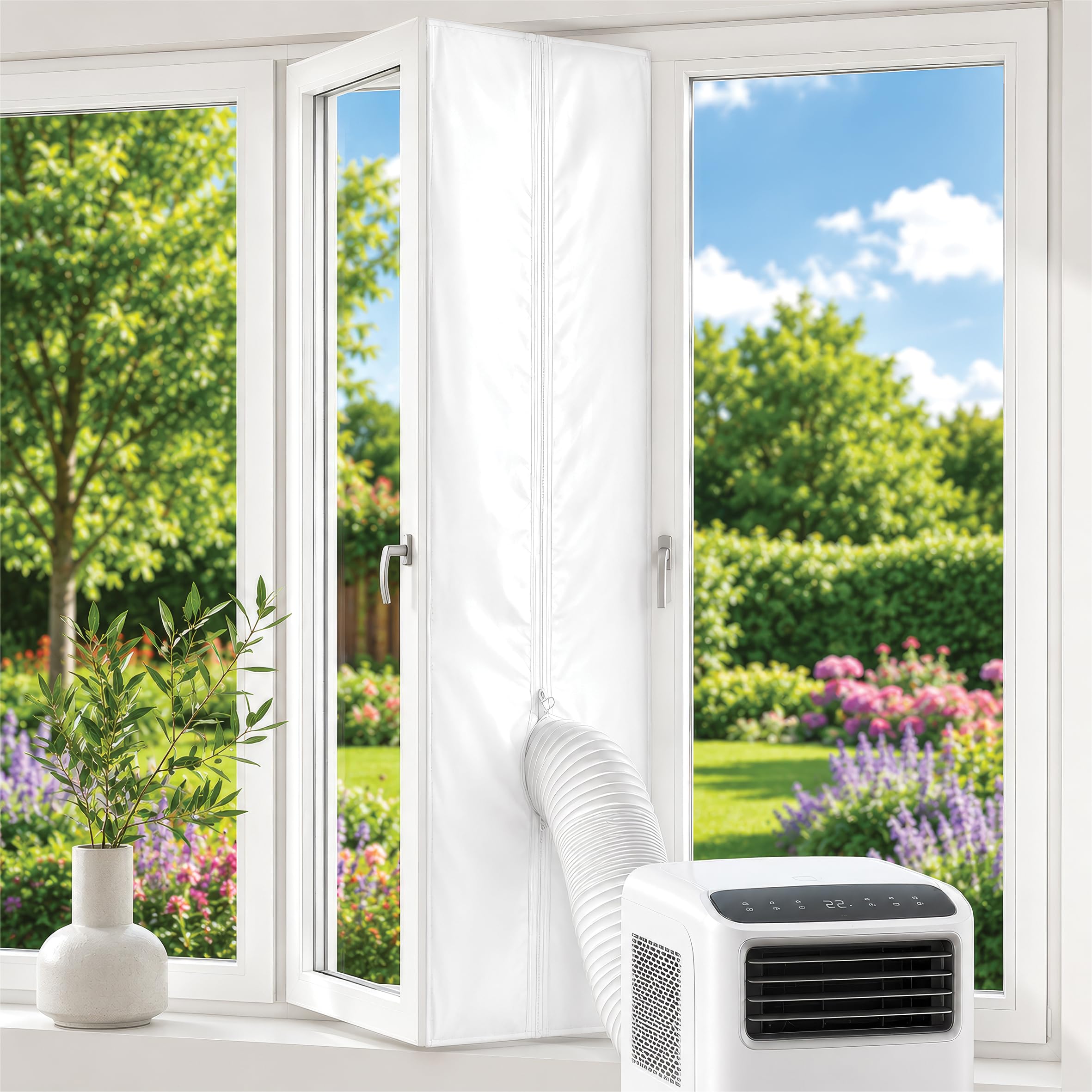 Prem-i-air Universal Window Seal Kit for Portable Air Conditioners, Tumble Dryers & Dehumidifiers, Fits Casement Windows up to 4m, Adjustable Zip Hose Opening, Easy Tool-Free Installation