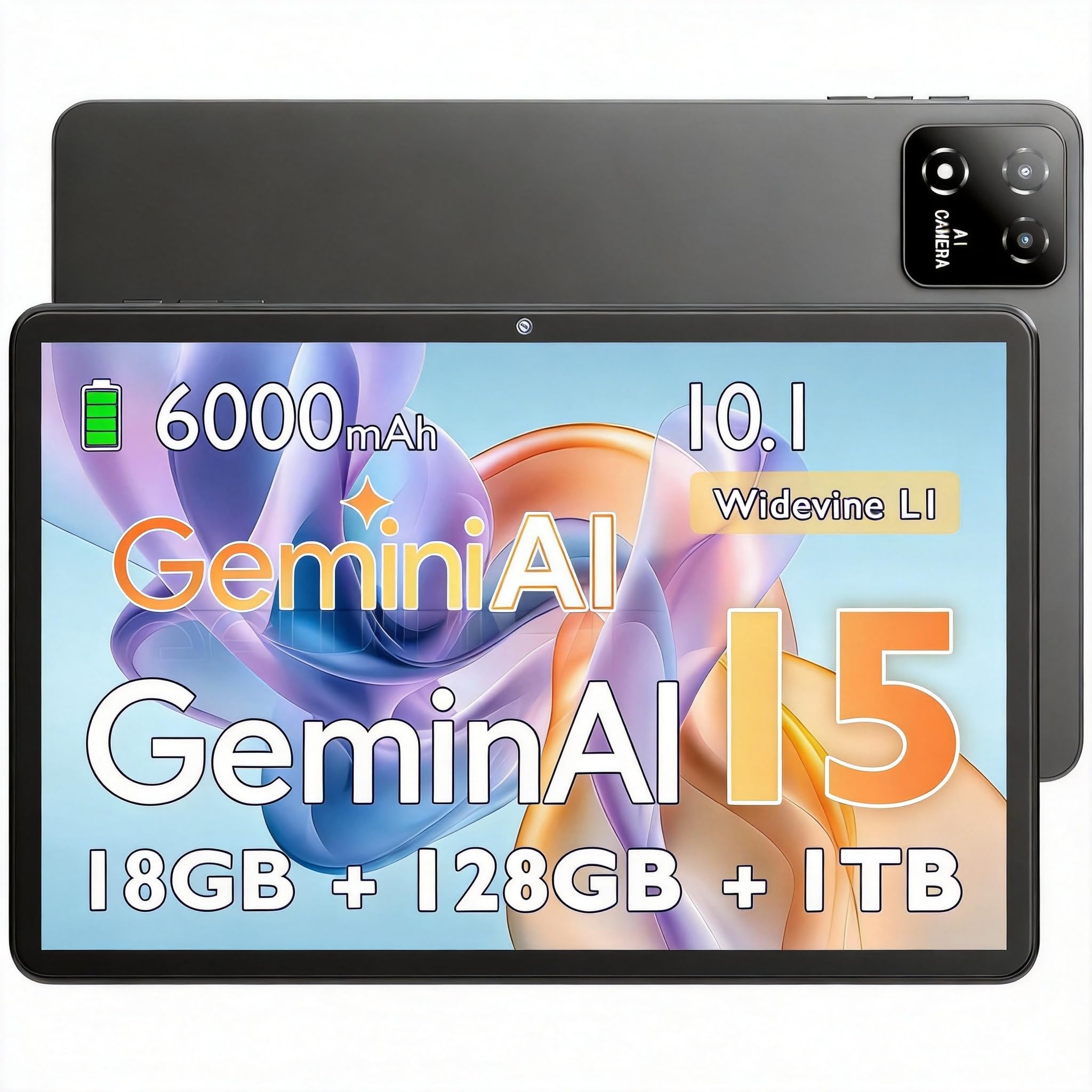 Tablet 10 Pulgadas Android 15 con Funda, 18GB RAM (6+12) 128GB, Octa-Core T30, 1TB Ampliable, WiFi 6, batería 6000mAh, Pantalla IPS HD, Widevine L1, GPS, Gris