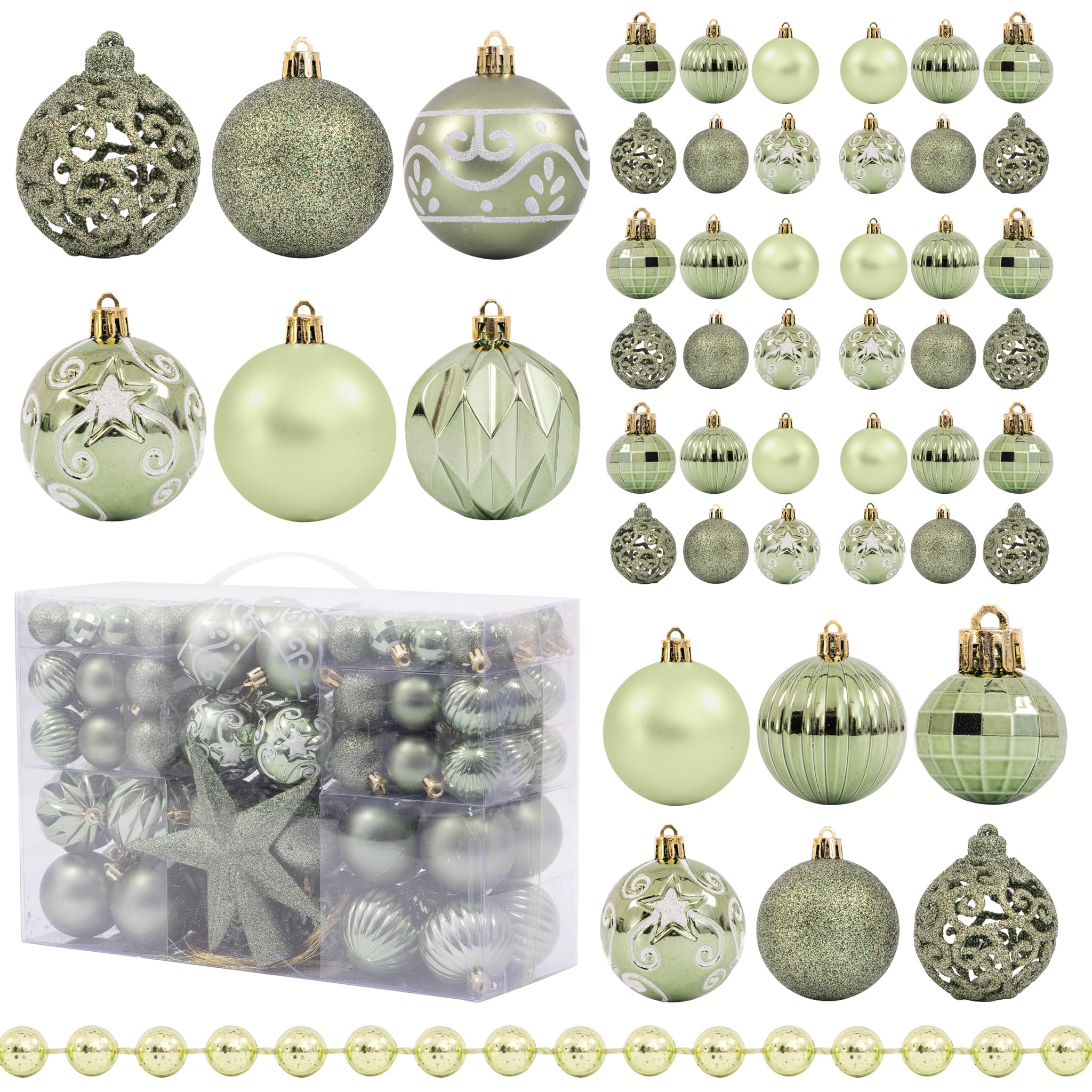 Lot de 100 décorations pour sapin de Noël - Boules, étoile et guirlande de perles - Paillettes, mates et métalliques