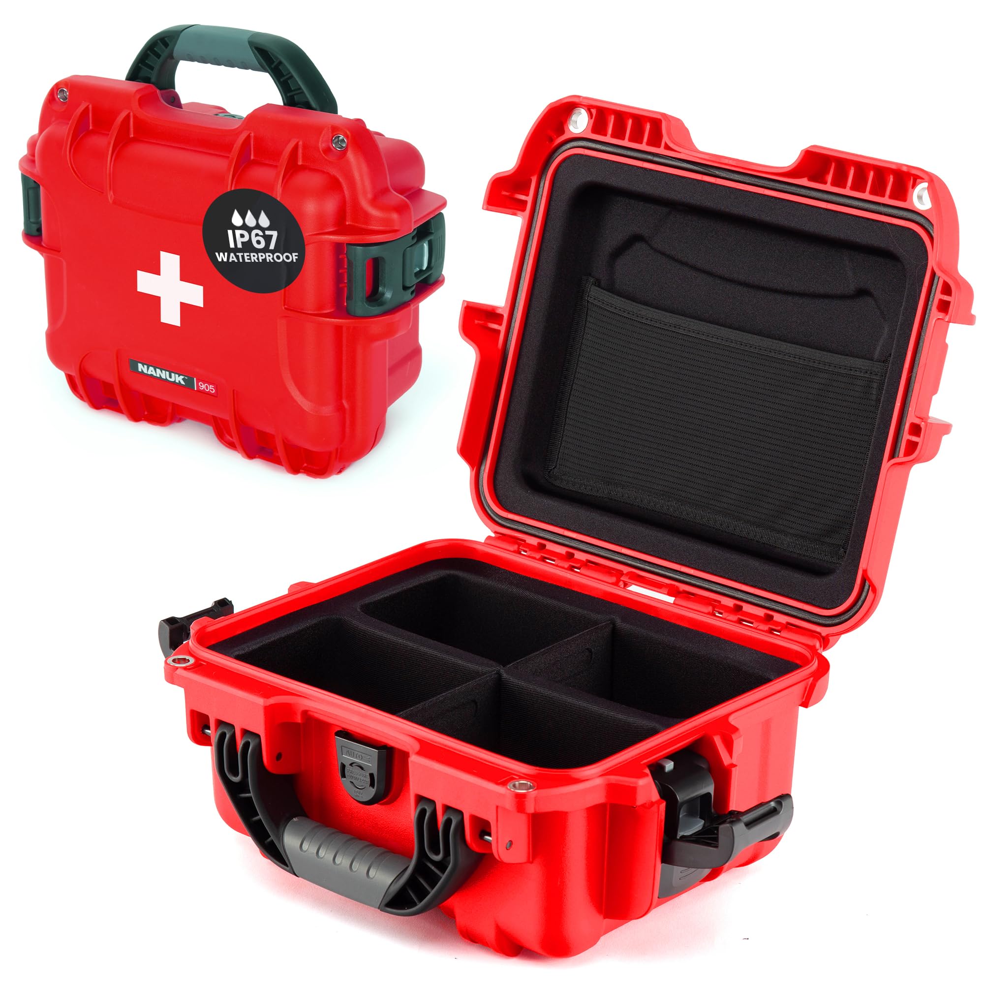 NANUK 905 Waterproof First Aid Box Empty with Lid Organizer &amp; Dividers – Durable Medical First Aid Organizer Case, IP67-Rated, Dustproof, Impact-Resistant, Floats (12.5” x 10.1” x 6”) – Red