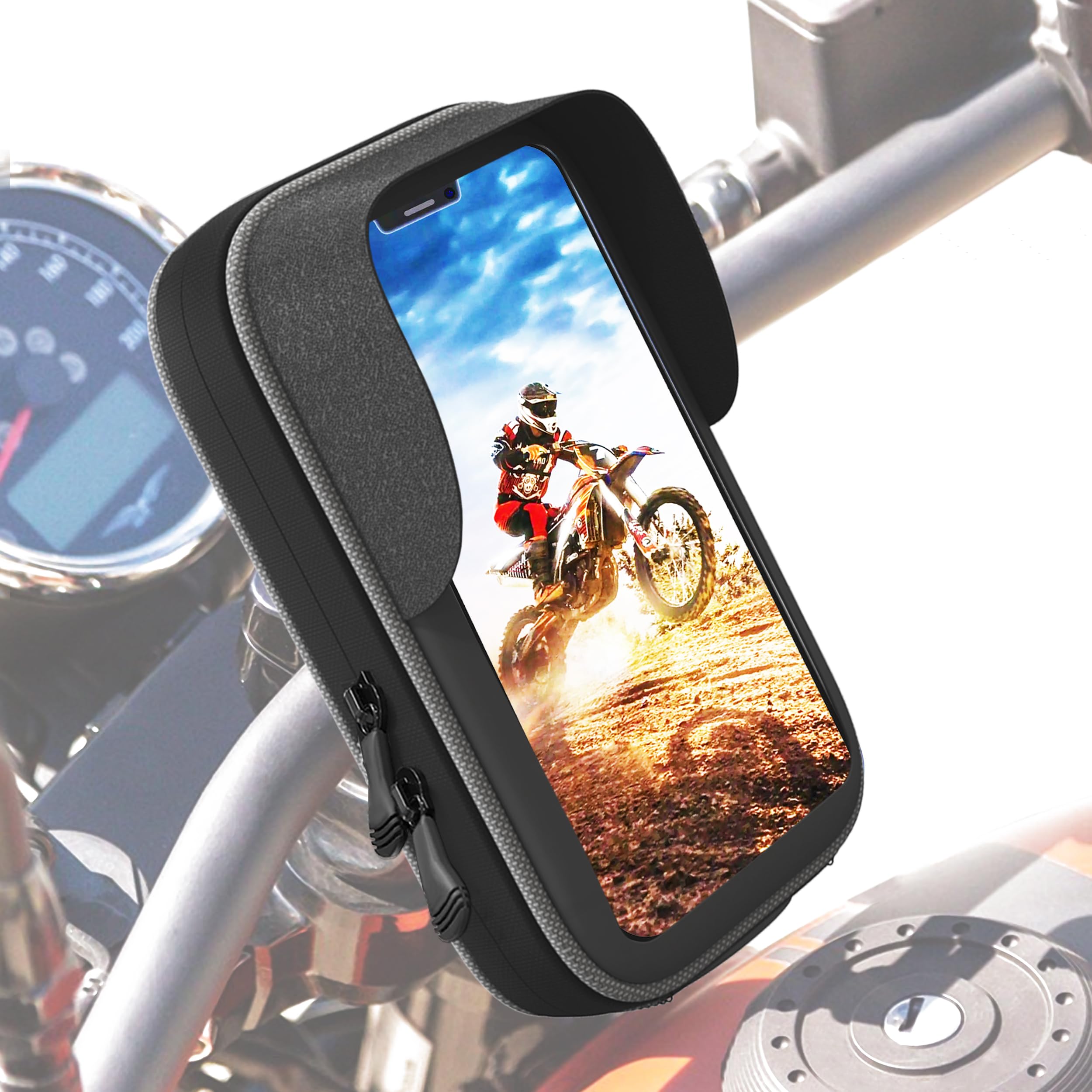 Support Téléphone Moto/Vélo Étanche – Coque Avec Visière, Fermeture Éclair Renforcée, Jusqu’à 7,6 Pouces
