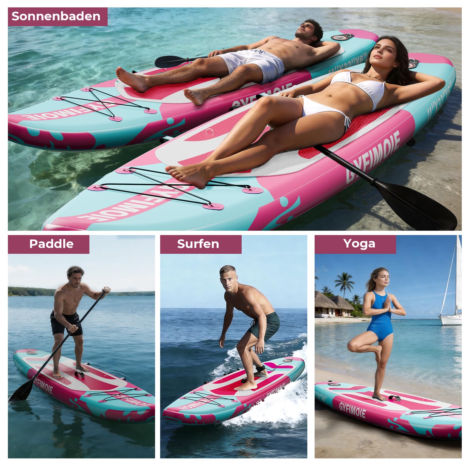 Gyfimoie Tavola da SUP gonfiabile di alta qualità, 325 cm, con supporto universale per fotocamera, accessori completi, pagaia regolabile, per principianti ed esperti